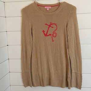 Lily Pulitzer small tan with pink anchor sweater